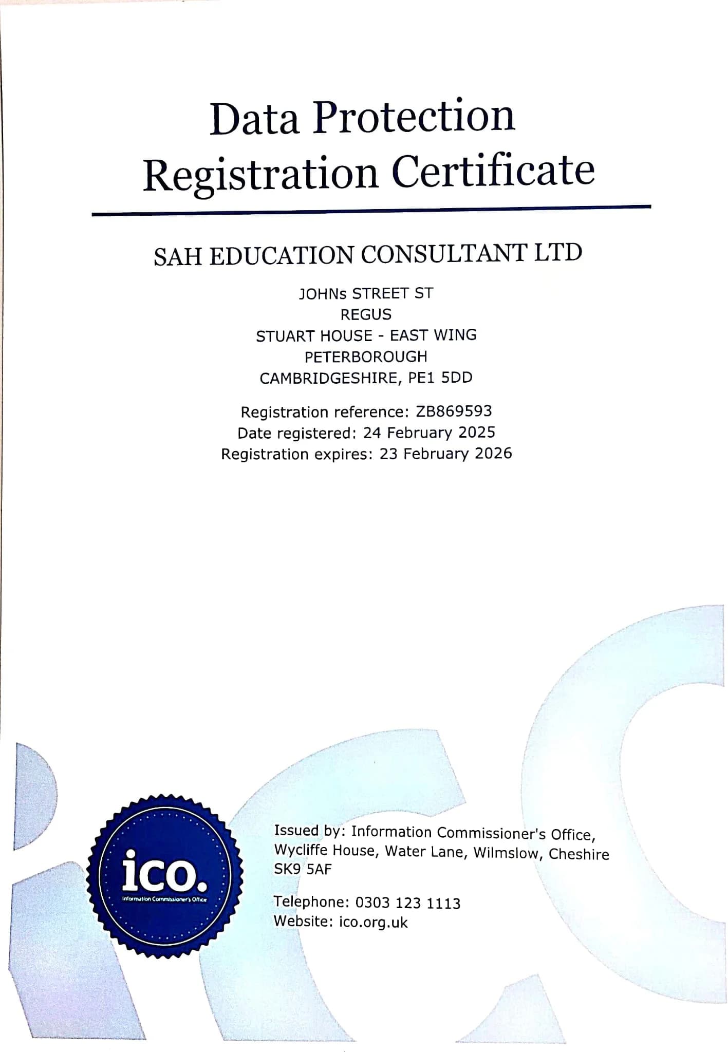 Data Protection Certificate
