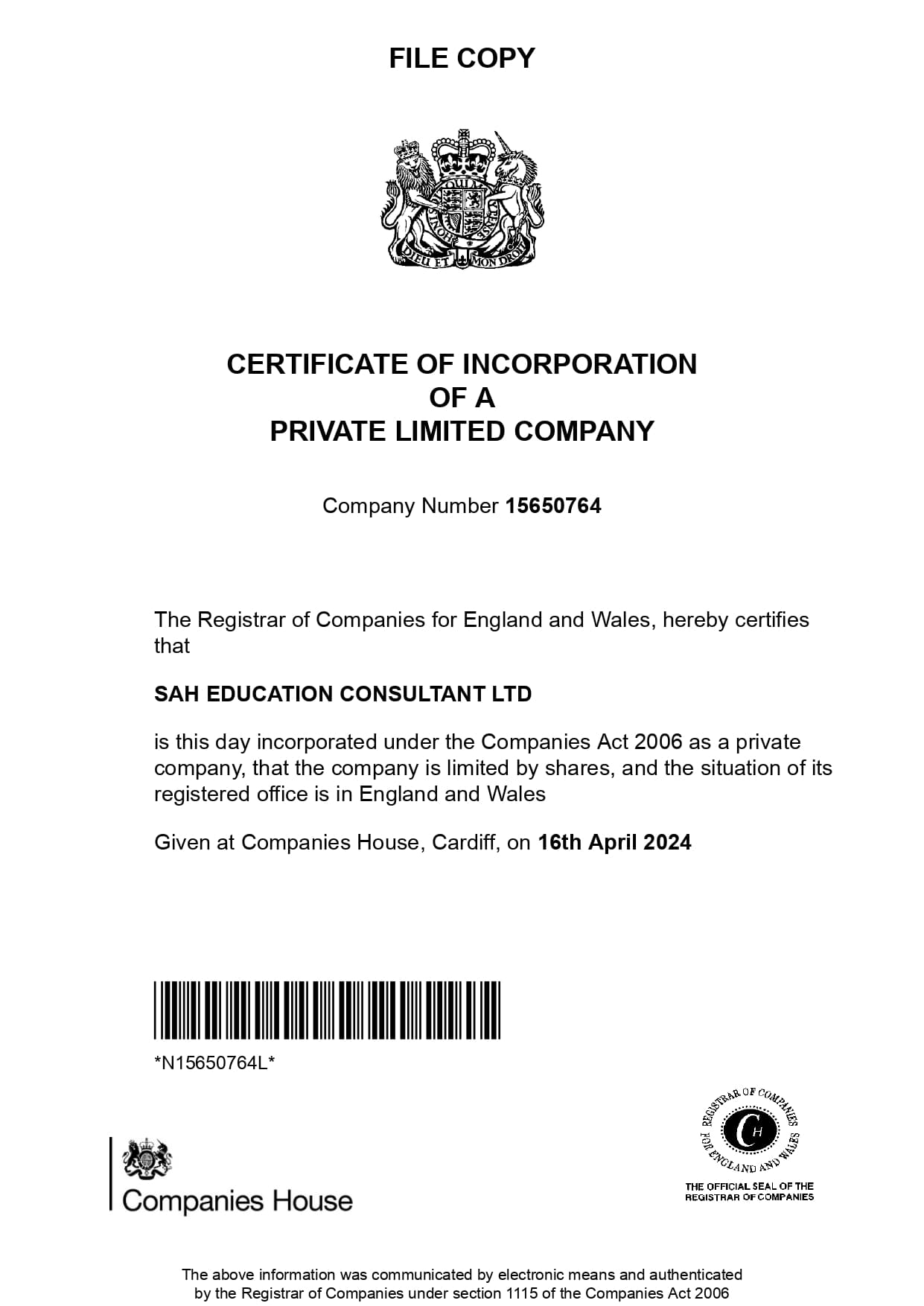 Incorporation Certificate